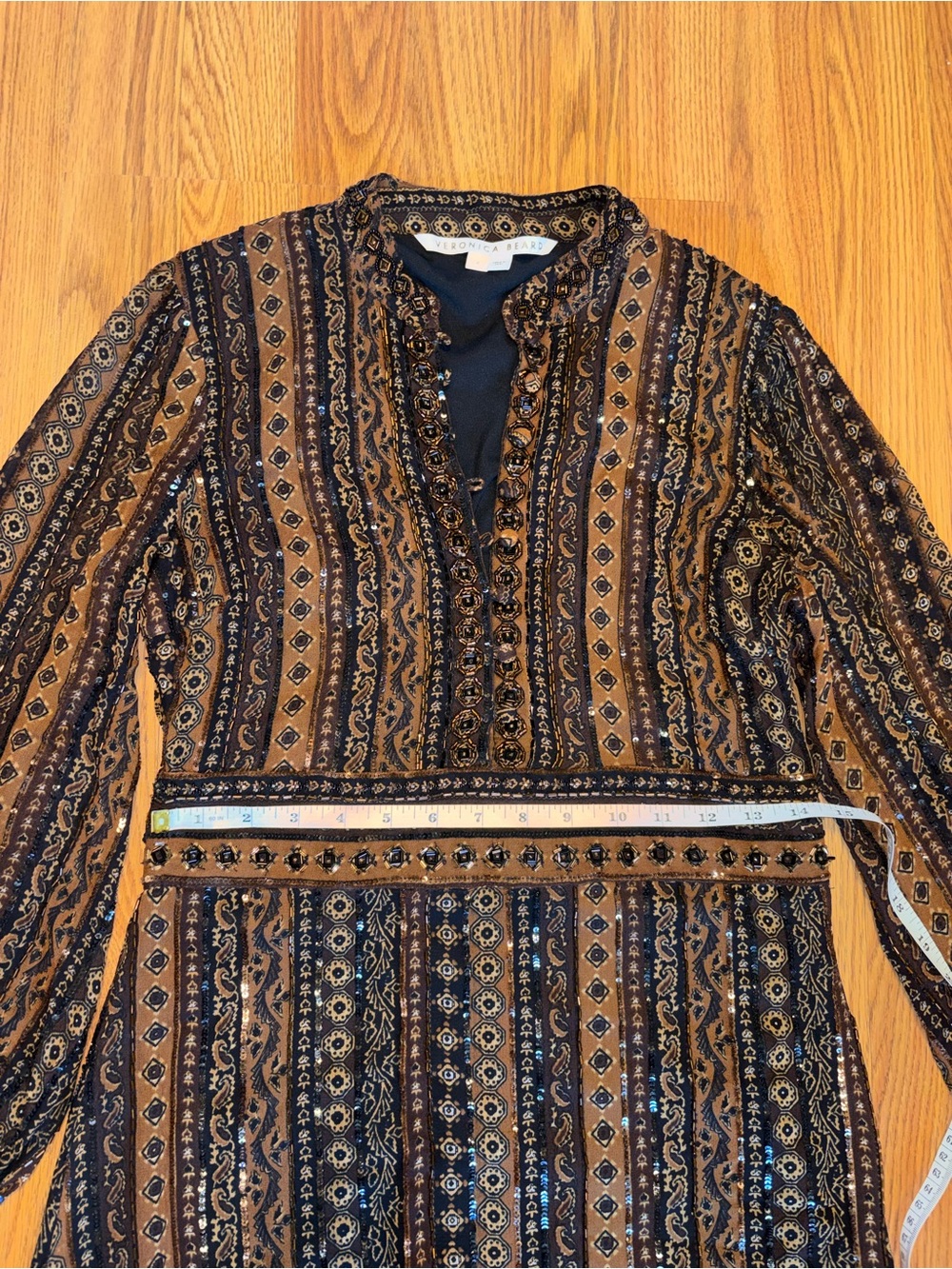 Veronica Beard Black and Brown Striped Midi Dress - Picture 4 of 10